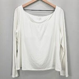 Soma Long Sleeve Top XXL 2X White Ribbed Built In Shelf Bra Boat Neck Comfort